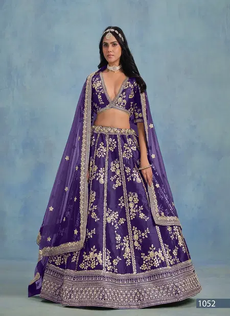 Purple Colour Sheilja By Mehvish Art Silk Designer Lehenga Choli Wholesale Suppliers In India